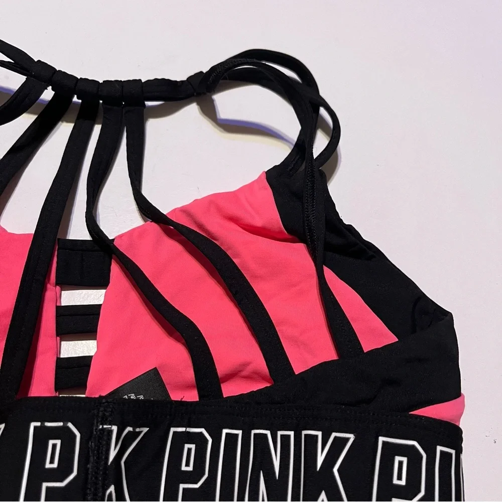 PINK Victorias Secret Ultimate Pull On Black Hot Pink Wireless Sports Bra Size S
